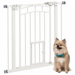 PawHut Pressure Fit, Safety Gate Dog Gate w/ Small Cat Door Opening, 74-80cm